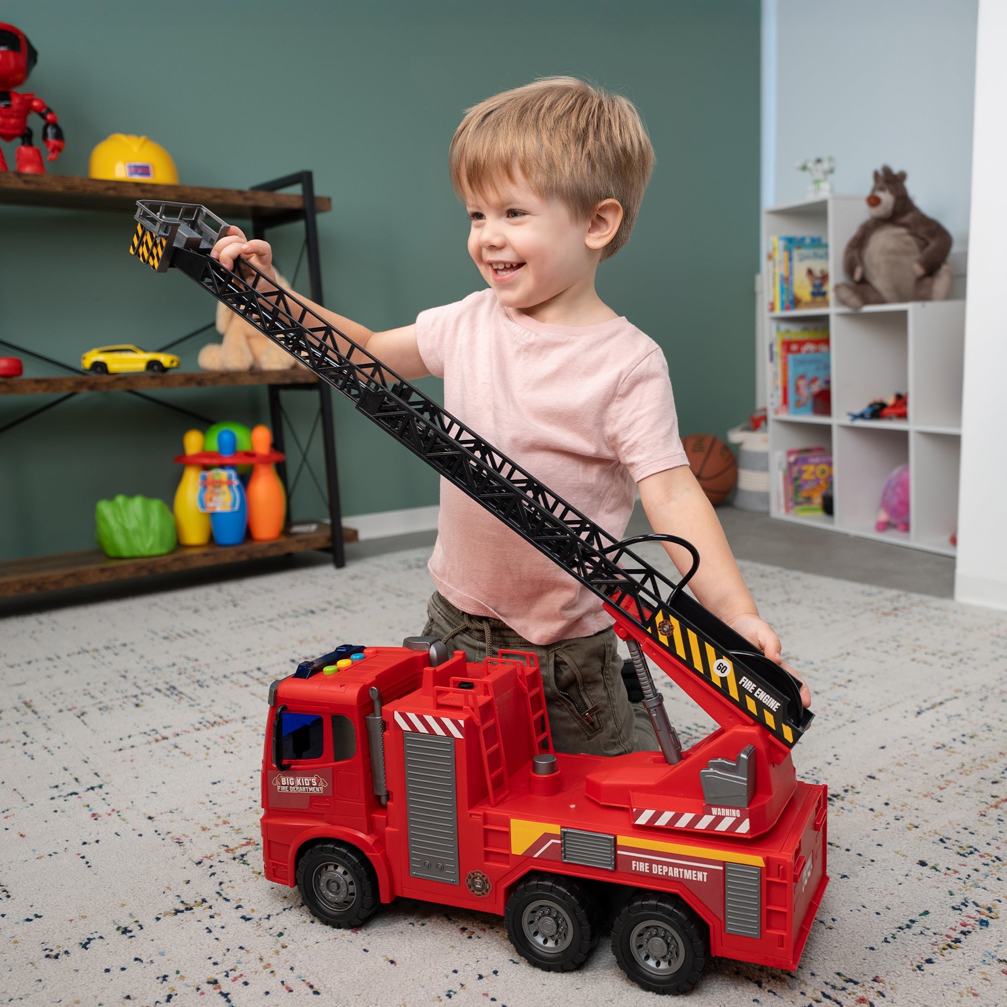 Big Kid's Fire Department Friction Ladder Fire Truck (1:10 scale) - Working Water Hose