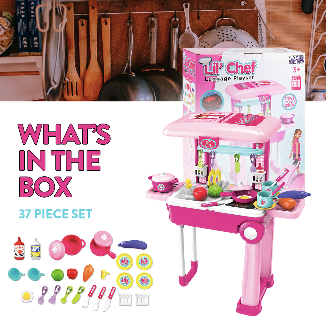 Lil' Chef Pink Luggage Playset (37 Piece)
