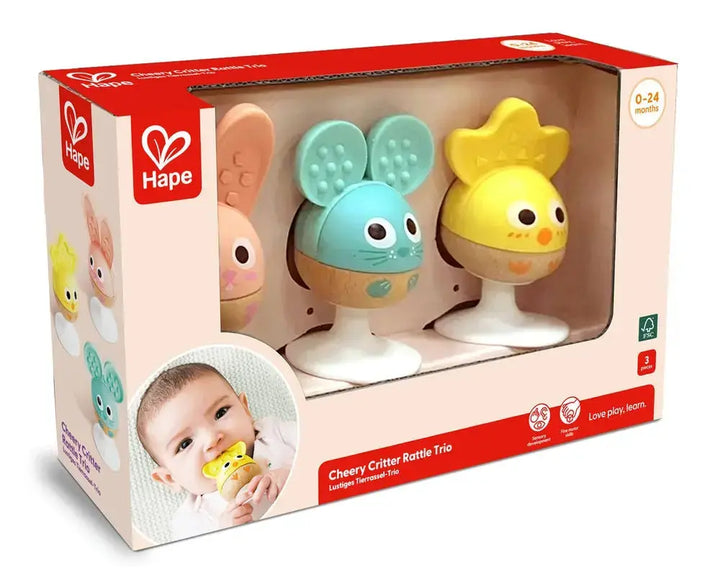 Previous Next CHEERY CRITTER RATTLE TRIO – HAPE