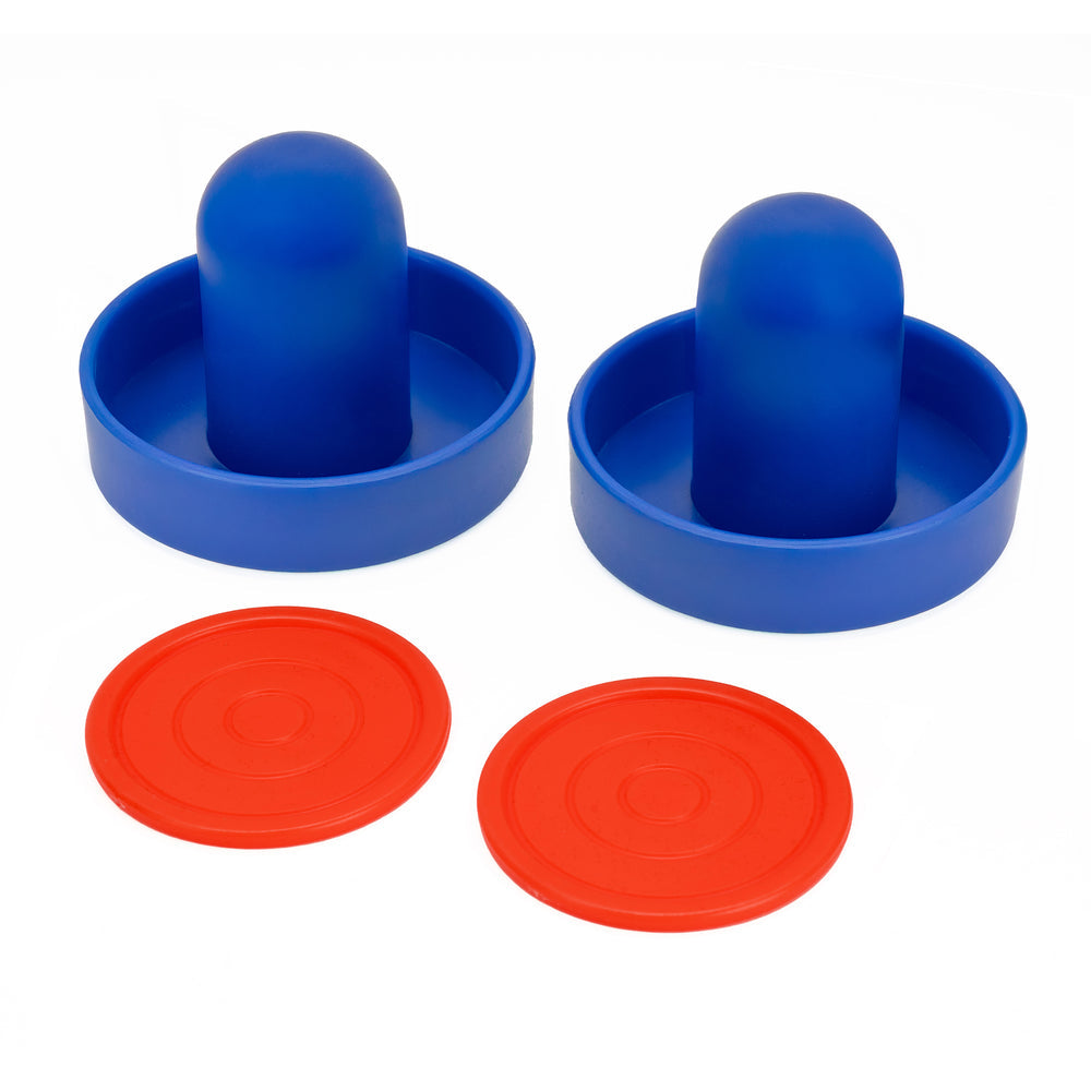 Two blue plastic cups with two red lids on a white background