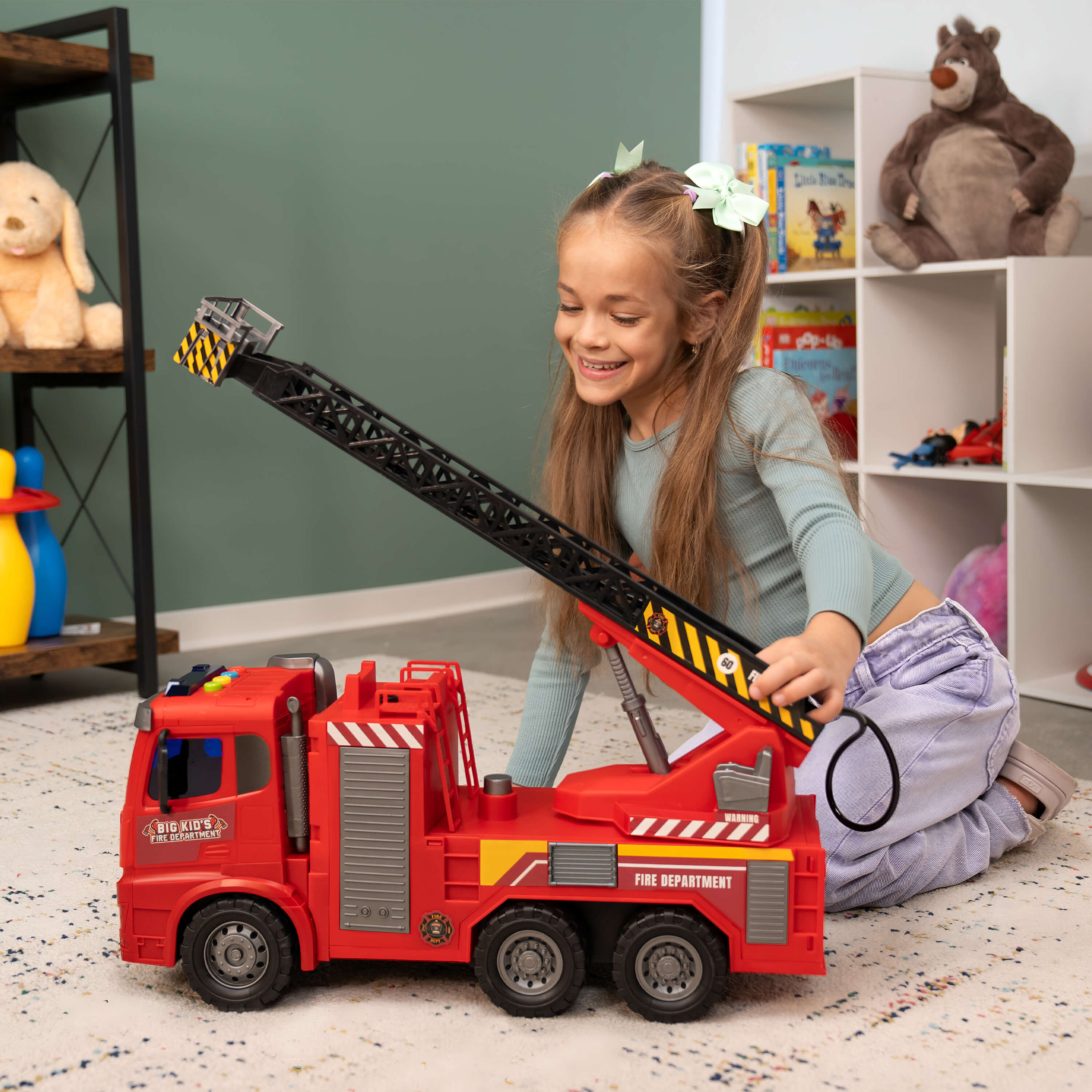 Big Kid's Fire Department Friction Ladder Fire Truck (1:10 scale) - Working Water Hose