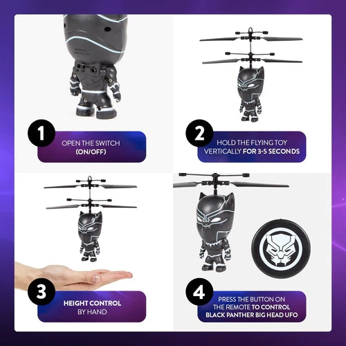 Marvel Licensed Black Panther 3.5 Inch Flying Figure IR UFO Big Head Helicopter
